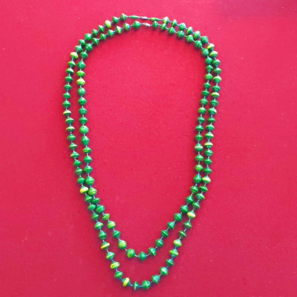 3 for $30 Lot of Two Extra Long Green Beaded Necklaces with Screw Clap